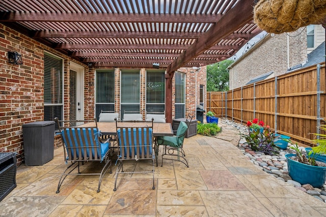 4651 Liam Dr, Frisco, TX 75034 - view of patio / terrace featuring a fenced backyard, a pergola, outdoor dining area, and central air condition unit