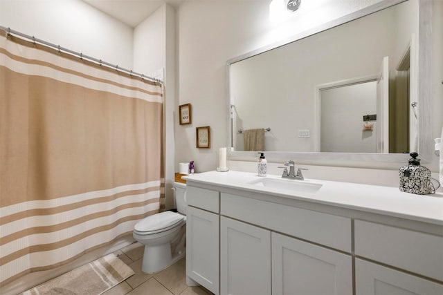 1511 Horseshoe Ct, Justin, TX 76247 - bathroom featuring toilet, vanity, tile patterned floors, and a shower with curtain