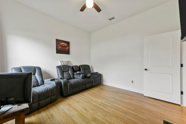 1511 Horseshoe Ct, Justin, TX 76247 - living room featuring ceiling fan, light wood-type flooring, baseboards, and lofted ceiling