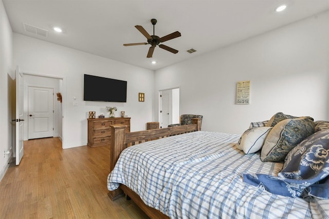 1511 Horseshoe Ct, Justin, TX 76247 - bedroom featuring light wood-style flooring, recessed lighting, baseboards, and a ceiling fan