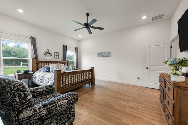 1511 Horseshoe Ct, Justin, TX 76247 - bedroom featuring light wood-style flooring, recessed lighting, baseboards, and ceiling fan