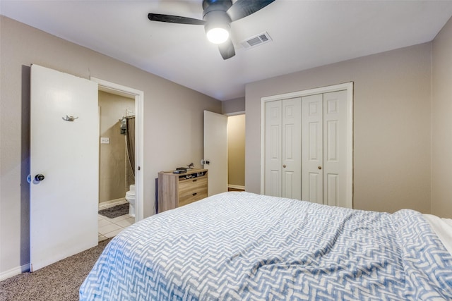 1507 Greenbrier Dr, Sherman, TX 75092 - bedroom with a closet, carpet, a ceiling fan, baseboards, and ensuite bathroom