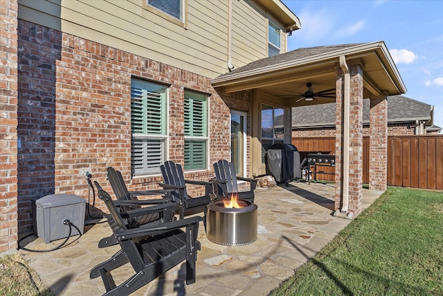 615 Louder Way, Fate, TX 75087 - view of patio / terrace featuring a fire pit, ceiling fan, and grilling area