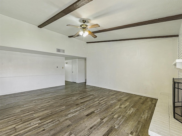 5632 Twitty St, The Colony, TX 75056 - unfurnished living room with beam ceiling, ceiling fan, and wood finished floors
