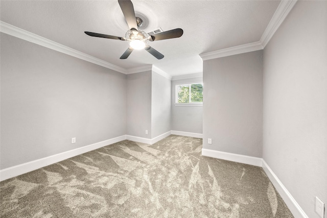 9916 Sandalwood Dr, Woodway, TX 76712 - carpeted empty room featuring ornamental molding, ceiling fan, and baseboards
