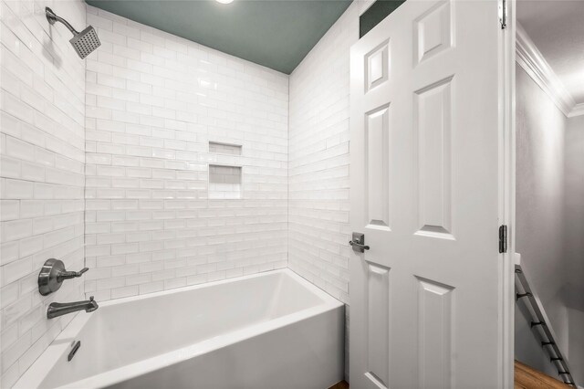 9916 Sandalwood Dr, Woodway, TX 76712 - bathroom featuring shower / tub combination and crown molding