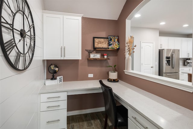 1619 Temperance Way, Wylie, TX 75098 - office area featuring built in desk, dark wood finished floors, recessed lighting, and arched walkways