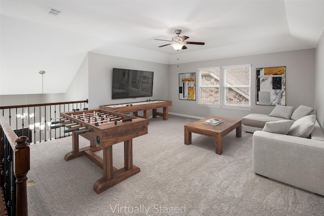 1619 Temperance Way, Wylie, TX 75098 - rec room featuring a ceiling fan, carpet flooring, and baseboards