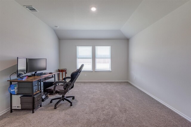 6534 Diver St, Princeton, TX 75407 - office area with light colored carpet, baseboards, and lofted ceiling