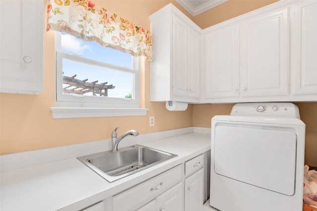 404 High Meadow Ln, Heath, TX 75032 - washroom featuring washer / dryer, cabinet space, and crown molding