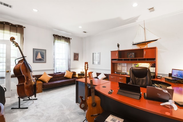 404 High Meadow Ln, Heath, TX 75032 - carpeted office space featuring crown molding and recessed lighting
