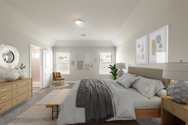 4142 Perch Dr, Forney, TX 75126 - bedroom featuring vaulted ceiling, multiple windows, connected bathroom, and baseboards