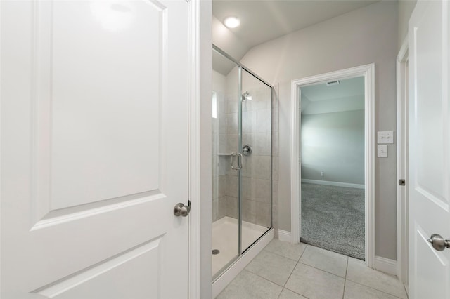 4142 Perch Dr, Forney, TX 75126 - bathroom featuring tile patterned floors, a shower stall, and baseboards