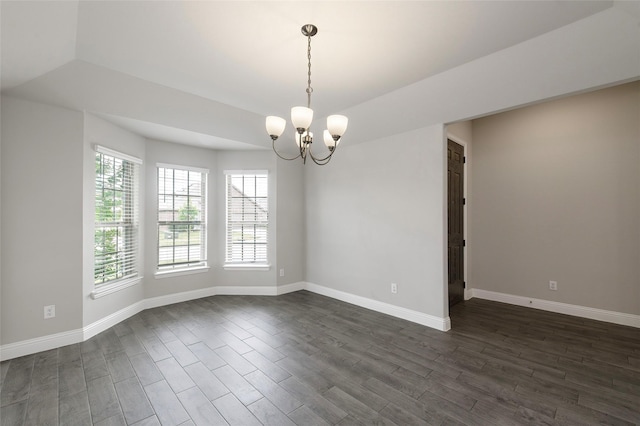 4142 Perch Dr, Forney, TX 75126 - empty room with dark wood finished floors, a chandelier, and baseboards