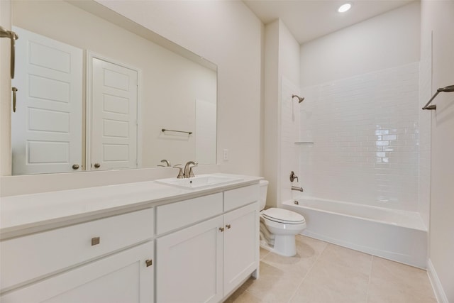 7107 Manhattan Dr, Rowlett, TX 75088 - full bath featuring toilet, vanity, shower / tub combination, tile patterned flooring, and recessed lighting