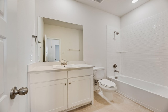 7107 Manhattan Dr, Rowlett, TX 75088 - full bathroom with toilet, tile patterned flooring, vanity, and washtub / shower combination