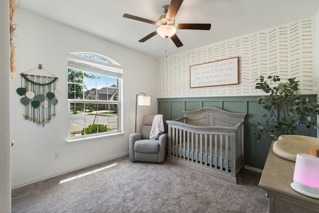 1701 Lake Grove Dr, Little Elm, TX 75068 - bedroom featuring a crib, carpet flooring, ceiling fan, and baseboards