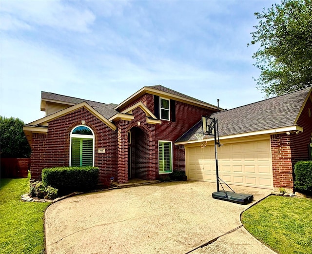 708 W Lonesome Dove Trl, Arlington, TX 76001 - view of front of house with brick siding, a garage, driveway, and a shingled roof