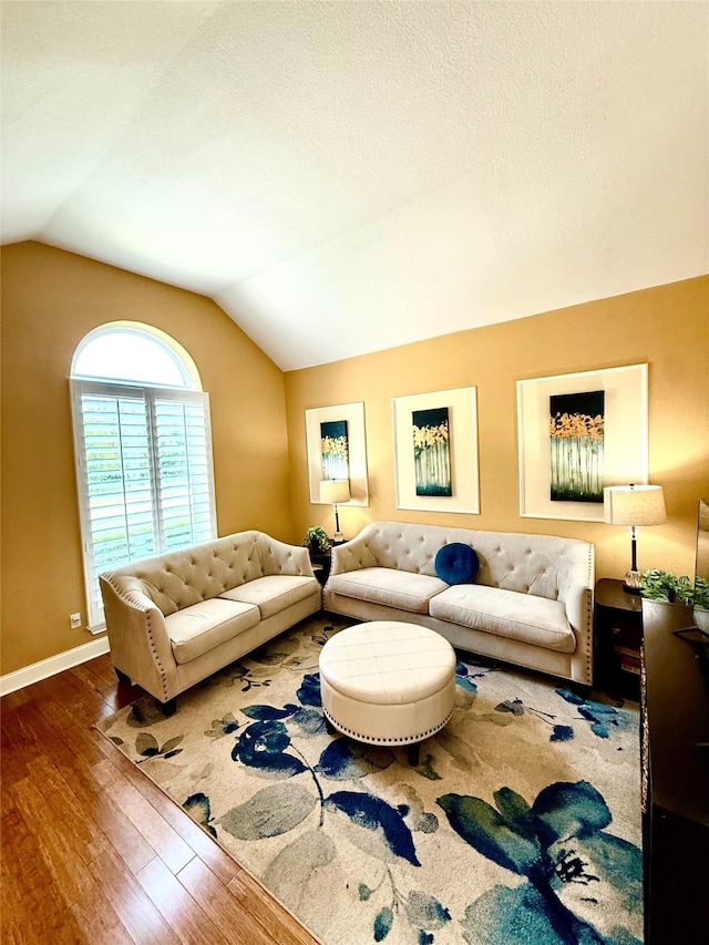 708 W Lonesome Dove Trl, Arlington, TX 76001 - living room with wood finished floors, vaulted ceiling, and baseboards