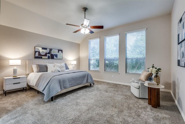 851 Sibyl Ln, Prosper, TX 75078 - carpeted bedroom with baseboards, a ceiling fan, and vaulted ceiling