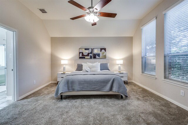 851 Sibyl Ln, Prosper, TX 75078 - carpeted bedroom with lofted ceiling, a ceiling fan, and baseboards