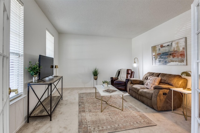 3717 Drew Dr, Frisco, TX 75035 - carpeted living room with a textured ceiling and plenty of natural light