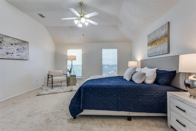 3717 Drew Dr, Frisco, TX 75035 - bedroom featuring vaulted ceiling, carpet floors, a textured ceiling, ceiling fan, and baseboards