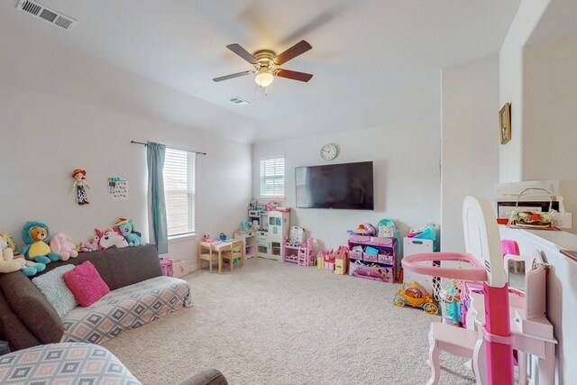 7448 Crossfire Trl, Fort Worth, TX 76112 - recreation room featuring carpet floors and a ceiling fan