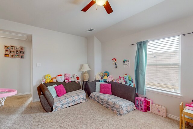 7448 Crossfire Trl, Fort Worth, TX 76112 - carpeted bedroom with attic access, baseboards, a ceiling fan, and vaulted ceiling