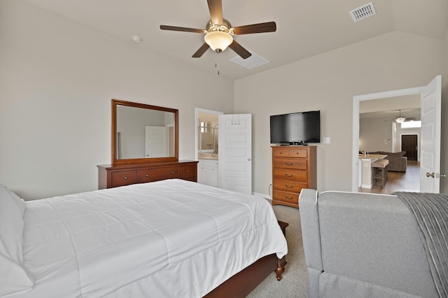 3935 Chesapeake Ln, Crandall, TX 75114 - bedroom with lofted ceiling, light colored carpet, and a ceiling fan