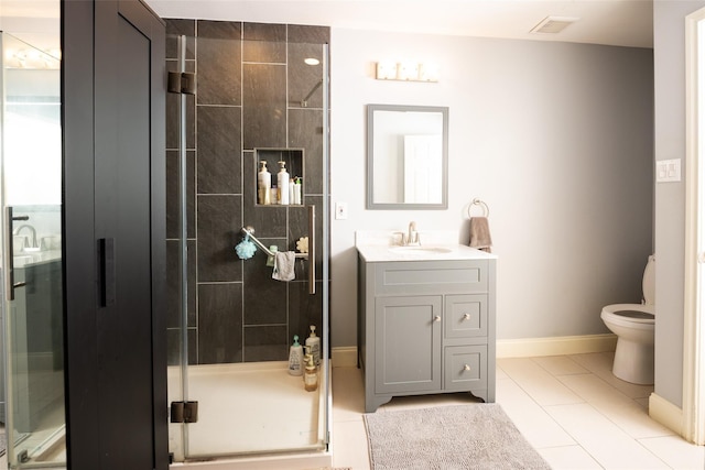 6318 White Oaks Ln, Frisco, TX 75035 - bathroom with a stall shower, tile patterned floors, toilet, and vanity