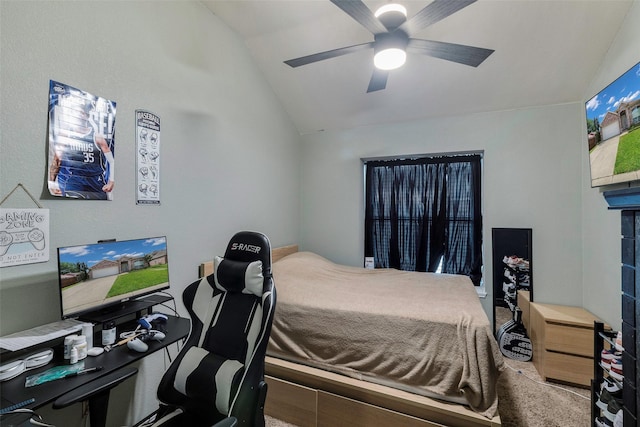 809 Fox Run Trl, Saginaw, TX 76179 - carpeted bedroom featuring vaulted ceiling, a ceiling fan, and an office area