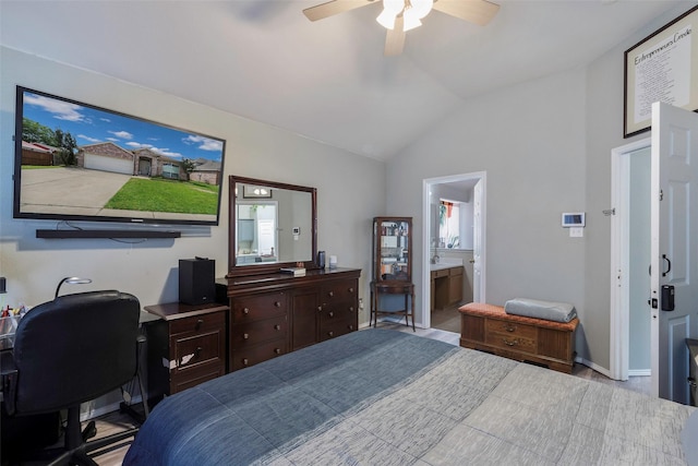 809 Fox Run Trl, Saginaw, TX 76179 - bedroom featuring lofted ceiling, a desk, a ceiling fan, and connected bathroom