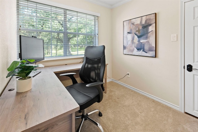710 Eagles Landing Blvd, Oak Point, TX 75068 - carpeted home office with crown molding, plenty of natural light, and baseboards