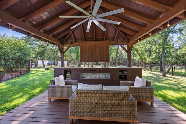 710 Eagles Landing Blvd, Oak Point, TX 75068 - wooden deck with a gazebo, a ceiling fan, and an outdoor hangout area