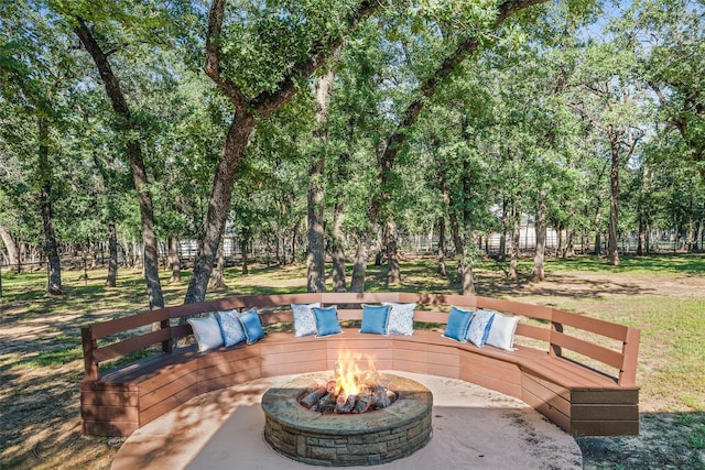 710 Eagles Landing Blvd, Oak Point, TX 75068 - view of patio with an outdoor fire pit and view of scattered trees