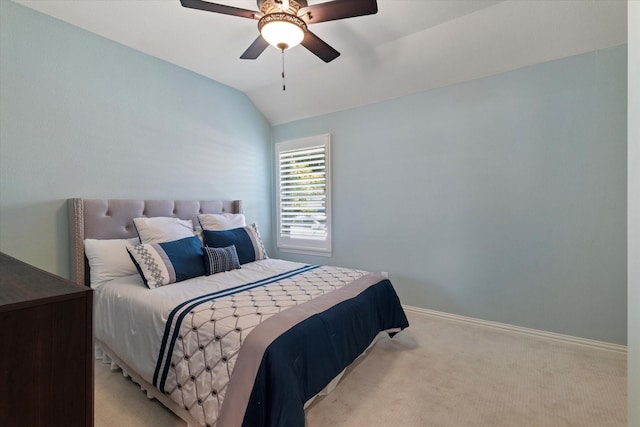 413 Sloan Creek Pkwy, Fairview, TX 75069 - bedroom featuring light colored carpet, vaulted ceiling, baseboards, and ceiling fan