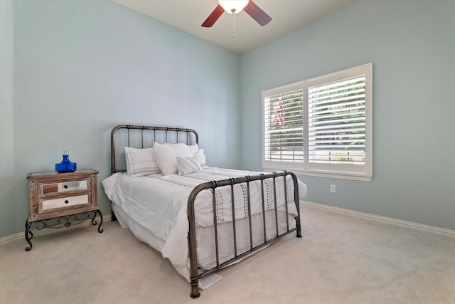 413 Sloan Creek Pkwy, Fairview, TX 75069 - bedroom with light colored carpet, baseboards, ceiling fan, and vaulted ceiling
