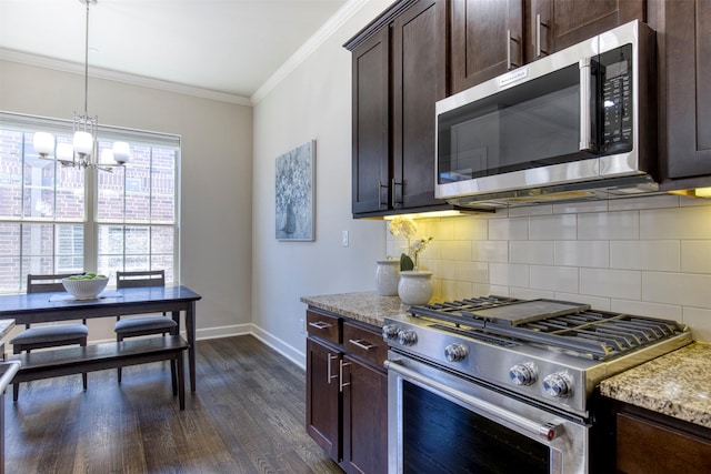 5005 Meridian Ln Unit 3102, Addison, TX 75001 - kitchen with stainless steel appliances, baseboards, dark wood-type flooring, dark brown cabinets, and tasteful backsplash