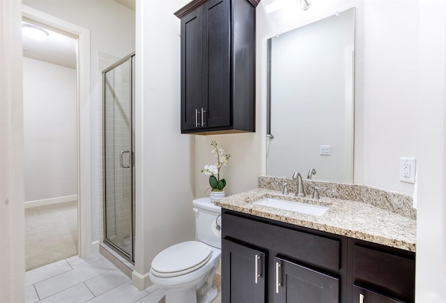 5005 Meridian Ln Unit 3102, Addison, TX 75001 - full bathroom featuring vanity, a stall shower, toilet, and tile patterned flooring