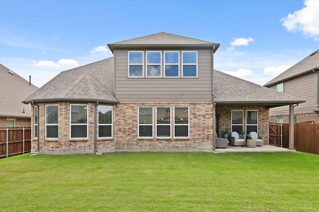 1032 Pinnacle Ridge Rd, Fort Worth, TX 76052 - back of house featuring a patio area, brick siding, a shingled roof, and an outdoor hangout area