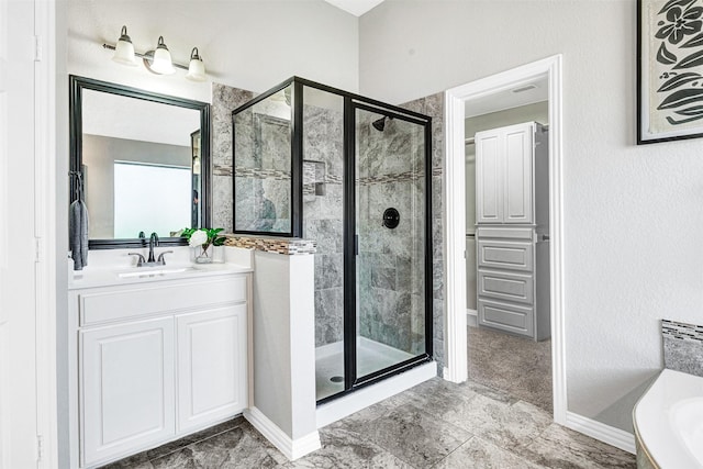 3501 Thorp Springs Dr, Plano, TX 75025 - full bathroom featuring a shower stall, a bathtub, vanity, and baseboards