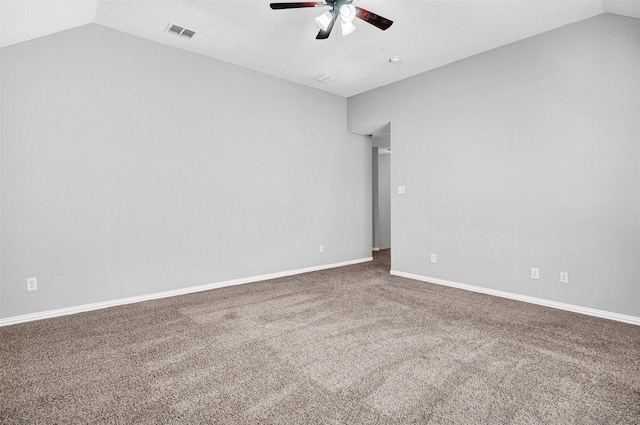 3501 Thorp Springs Dr, Plano, TX 75025 - empty room featuring lofted ceiling, ceiling fan, carpet flooring, and baseboards