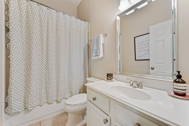 2307 Grizzly Run Ln, Euless, TX 76039 - bathroom featuring toilet, vanity, shower / bath combination with curtain, and tile patterned floors