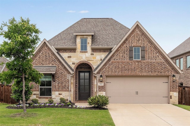 8808 Navidad Falls Dr, Mckinney, TX 75071 - view of front of home with stone siding, brick siding, driveway, and a shingled roof