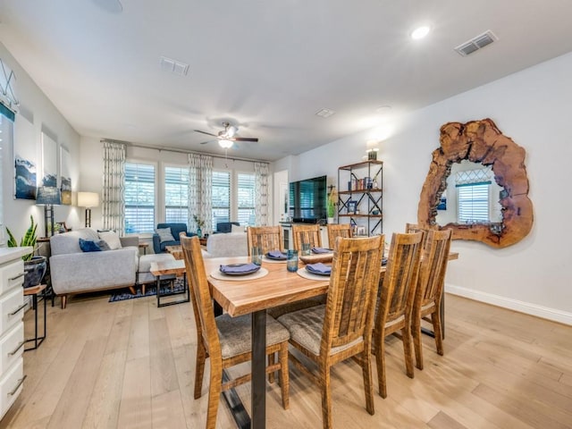 217 Fulton St, Oak Point, TX 75068 - dining space with light wood finished floors, ceiling fan, baseboards, and recessed lighting