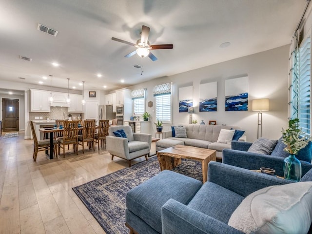217 Fulton St, Oak Point, TX 75068 - living room with ceiling fan and light wood finished floors