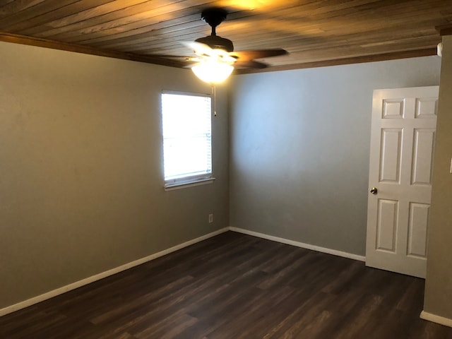 2149 Fleur De Lis Ct Unit 4, Arlington, TX 76012 - spare room with wooden ceiling, a ceiling fan, baseboards, and dark wood-style flooring
