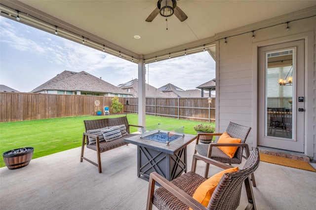 1408 Arrowwood Dr, Aubrey, TX 76227 - view of patio / terrace with a ceiling fan and a fire pit