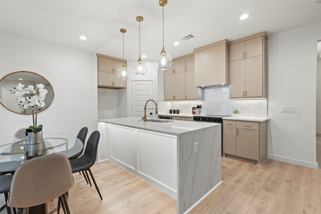 2508 Kool Ave, Dallas, TX 75241 - kitchen featuring a sink, light wood-style flooring, backsplash, light countertops, and recessed lighting